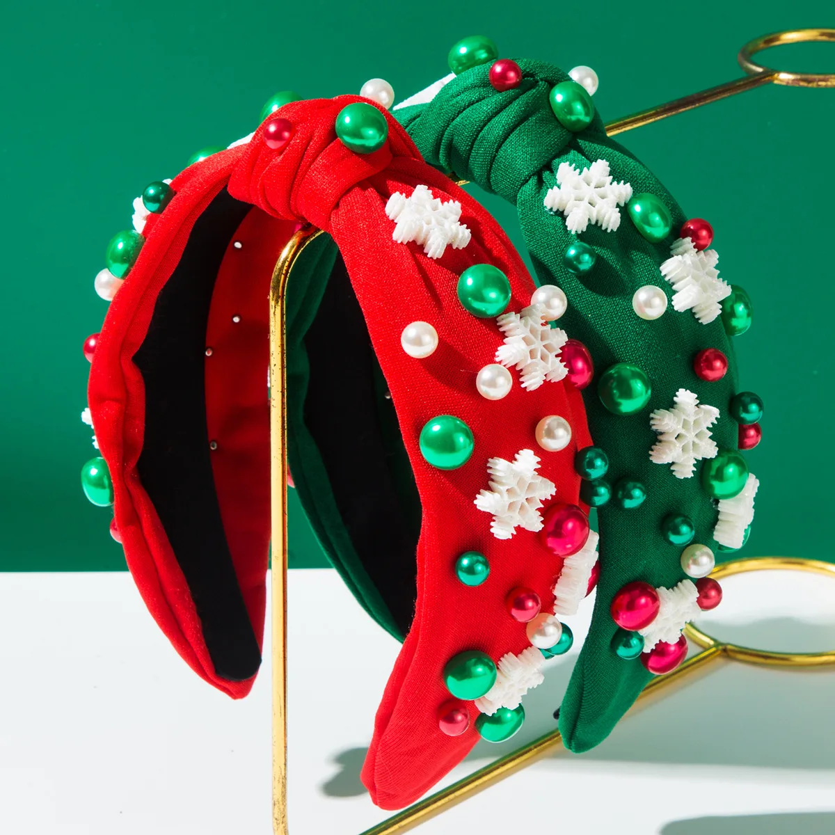 

Fashion Personality Alloy Diamond Pearl Snowflake Accessories Knotted Wide Edge Christmas Headband Women's Holiday Party Hair Ac