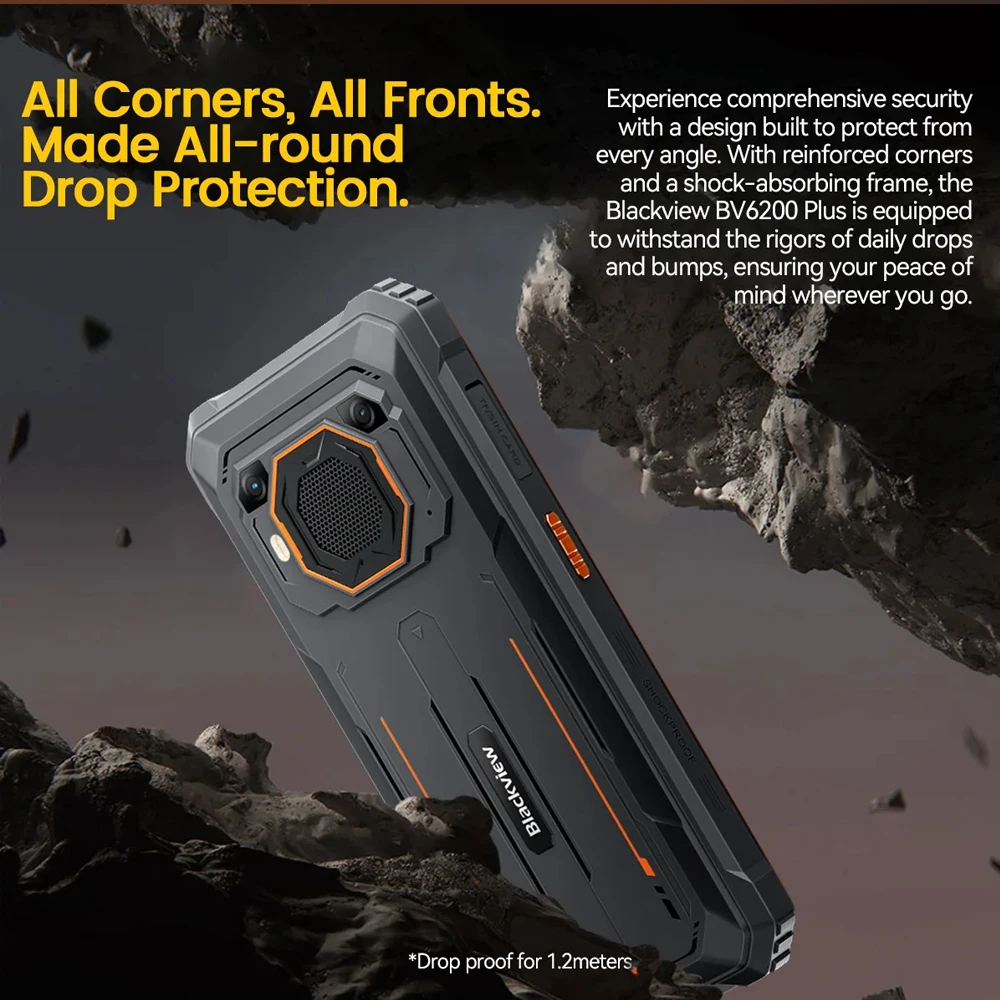 Blackview Rugged Phone 11000mAh 6.56'' HD+ Display 8GB 256GB BV6200 Plus Mobile Phone 16MP Android 14 Cell Phone Fingerprint NFC
