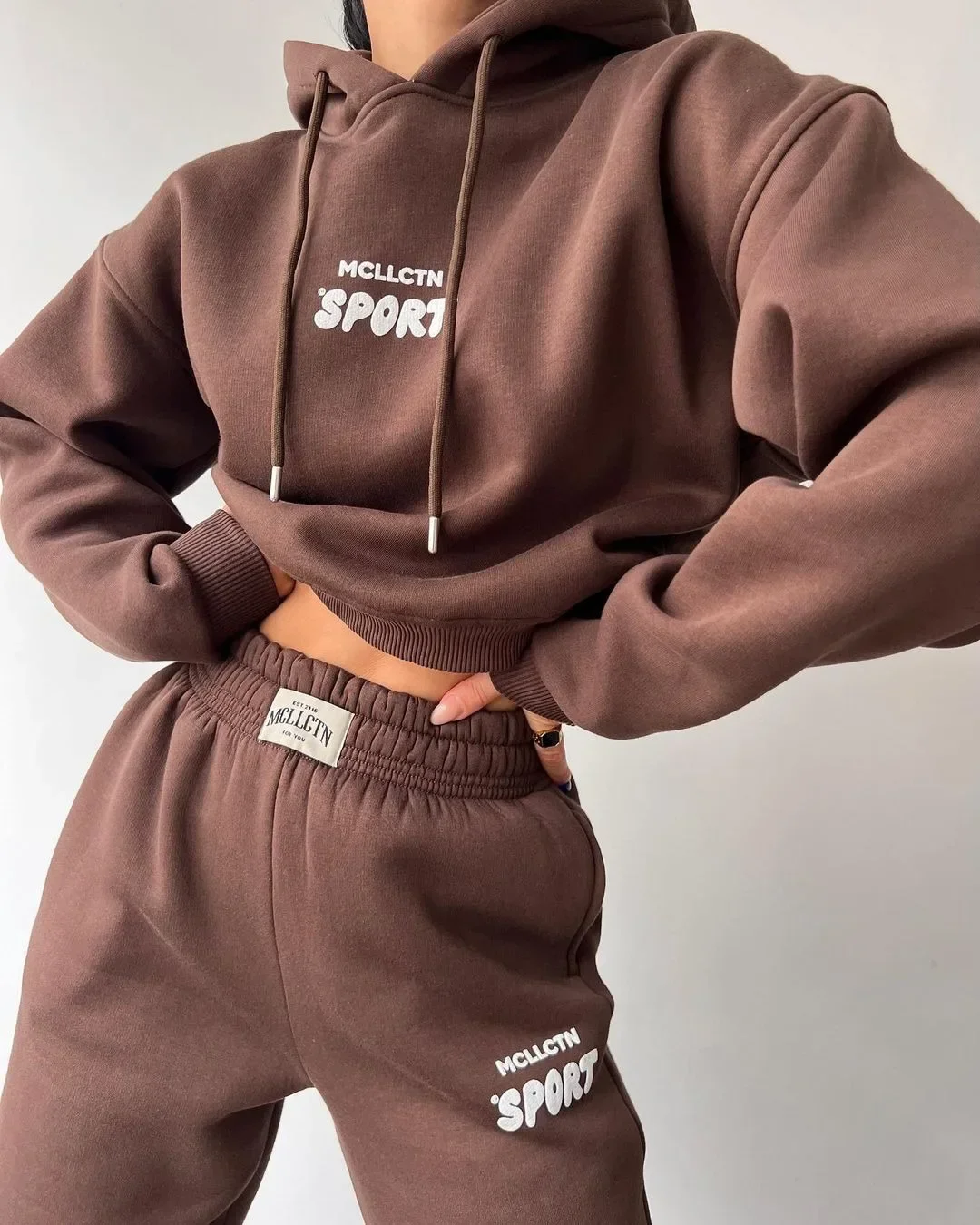 Winter Casual Loose Hooded Sets Women Solid Long Sleeve Letter Print Hoodie And Pocket Trousers Two-Piece Set Warm Suit