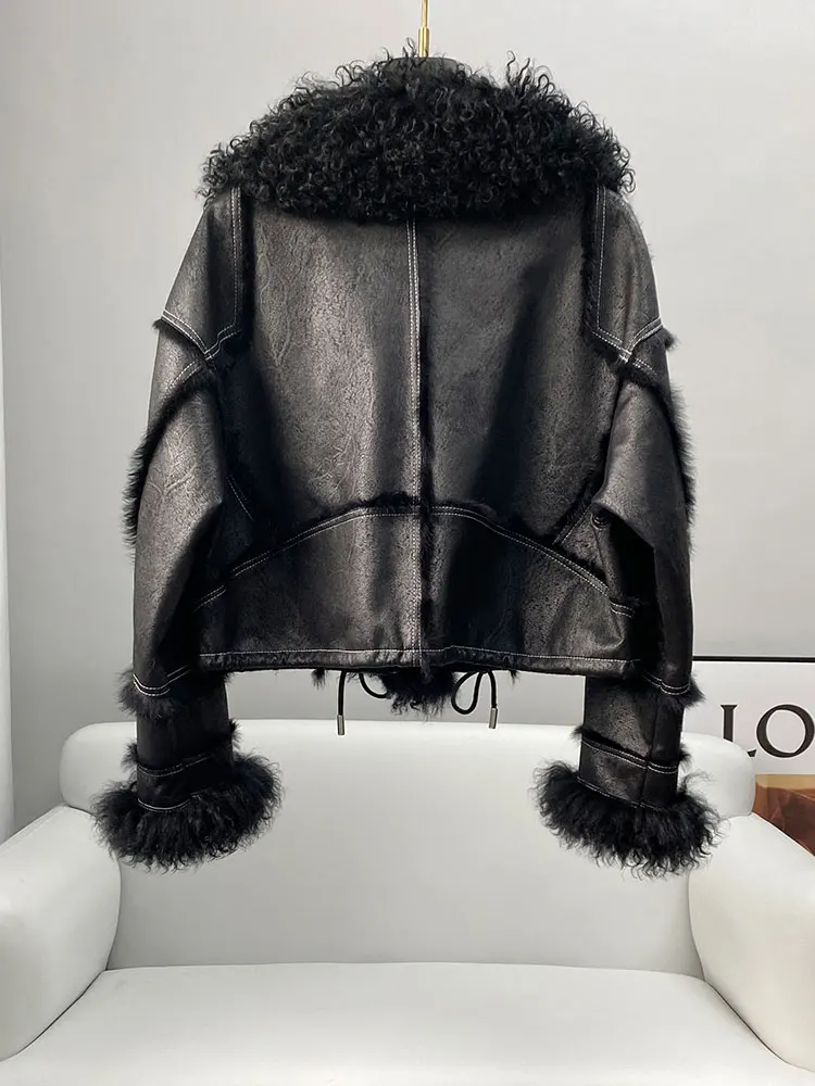 Real Fur Coats Genuine Leather Jackets Fashion Real Rabbit Leather Jackets Female Real Soft Genuine Leather Jackets WY1158