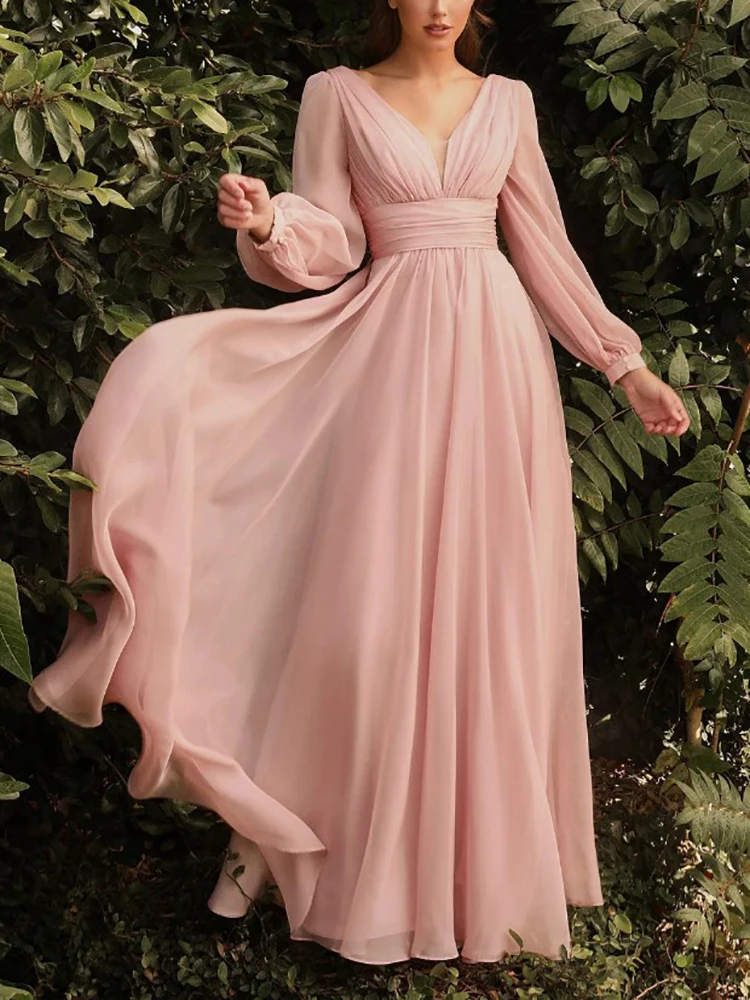 Plus Size Bridesmaid Dresses Tulle V-Neck Long Sleeve Floor-Length A-Line Sweep Train Formal Occasion Party Evening New 2023