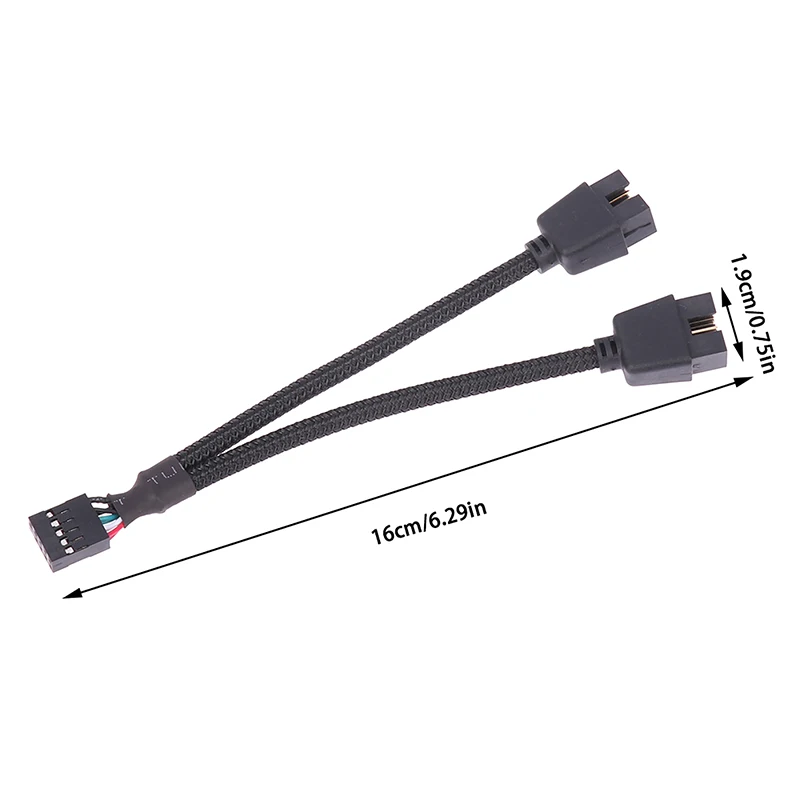 Cabo de Extensão USB para PC, Computador Placa-Mãe, 9 Pinos, 1 Fêmea para 2 Macho, Y Splitter, Áudio, HD, DIY, 15cm, 1Pc