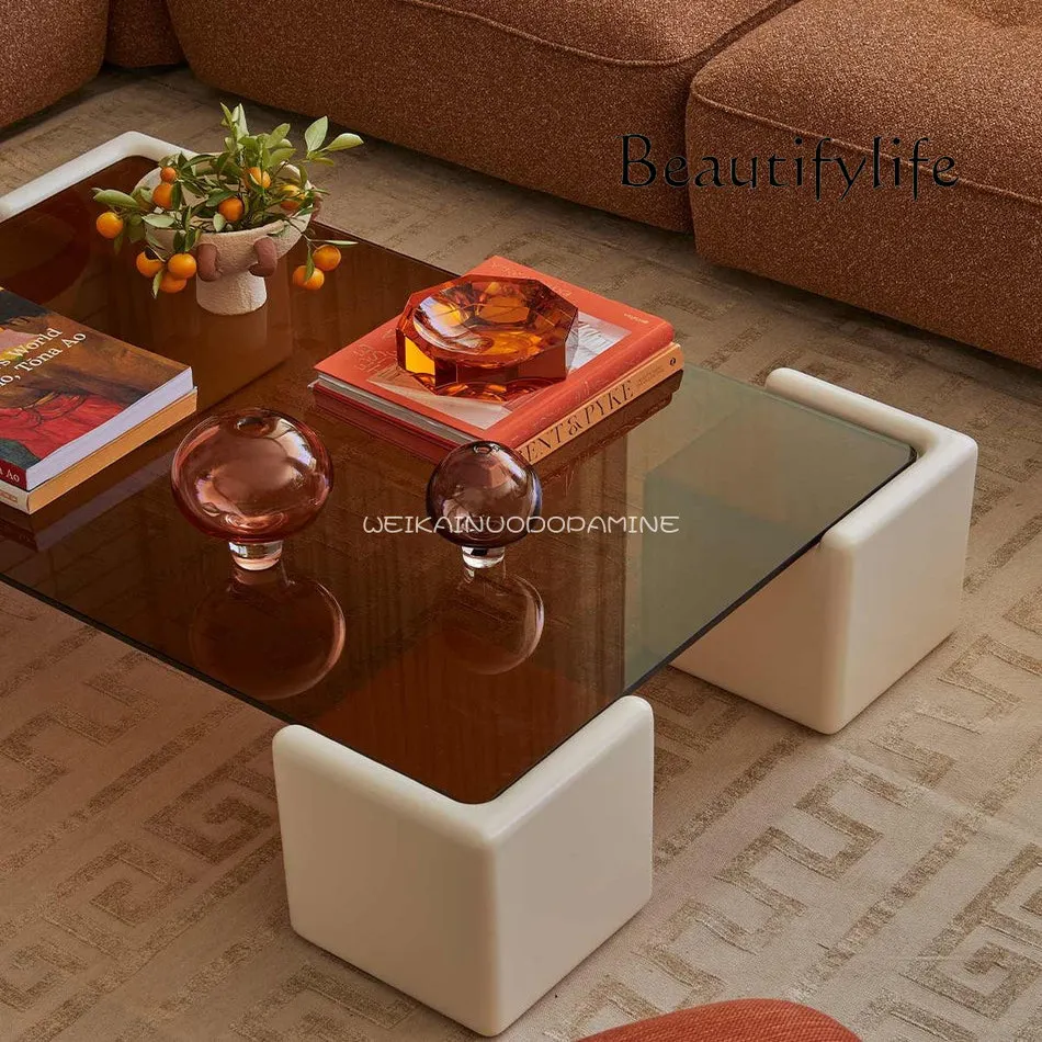 Designer living room tempered glass coffee table minimalist low table cream table rectangular high sense