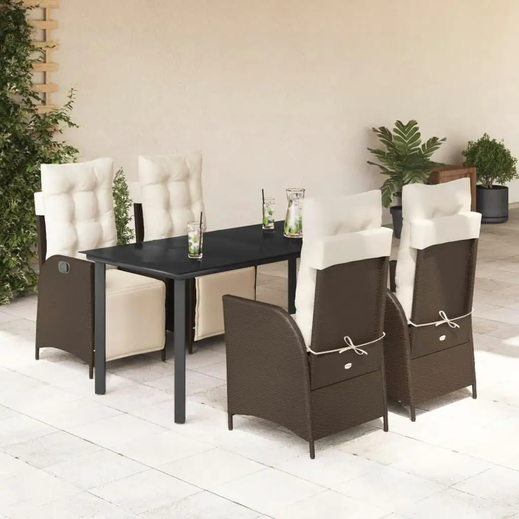 

Elegant Brown and Cream White Garden Dining Set Outdoor Furniture for Patio Backyard and Balcony Use