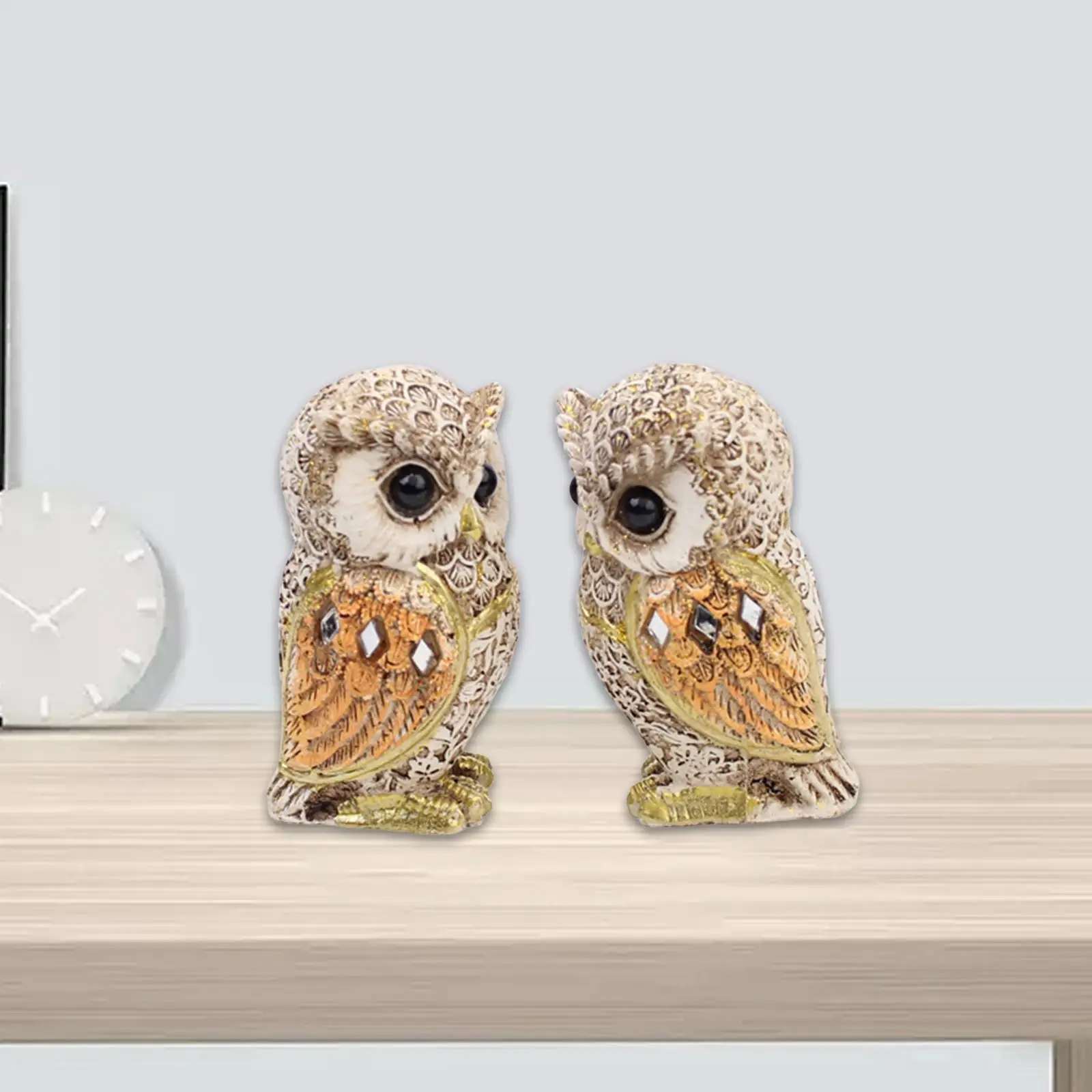2x Owl Statue Desktop Decoration Realistic Crafts Cute Collectible Resin
