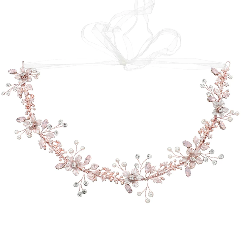 Prosta perłowa opaska do włosów dla nowożeńców w kolorze różowego złota Jelly Rhinestone Alloy Opaska na głowę Ślubne akcesoria do nakrycia głowy — zdjęcie 2