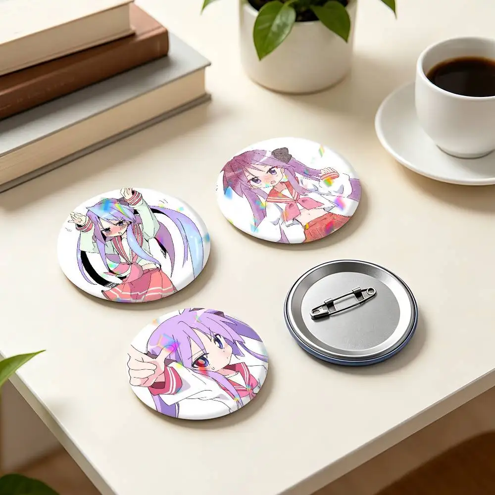 L-Lucky Star Anime H-Hiiragi K-Kagami  25 32 44 58 75mm Badges Personalized Round Brooches Pins Accessory Gift