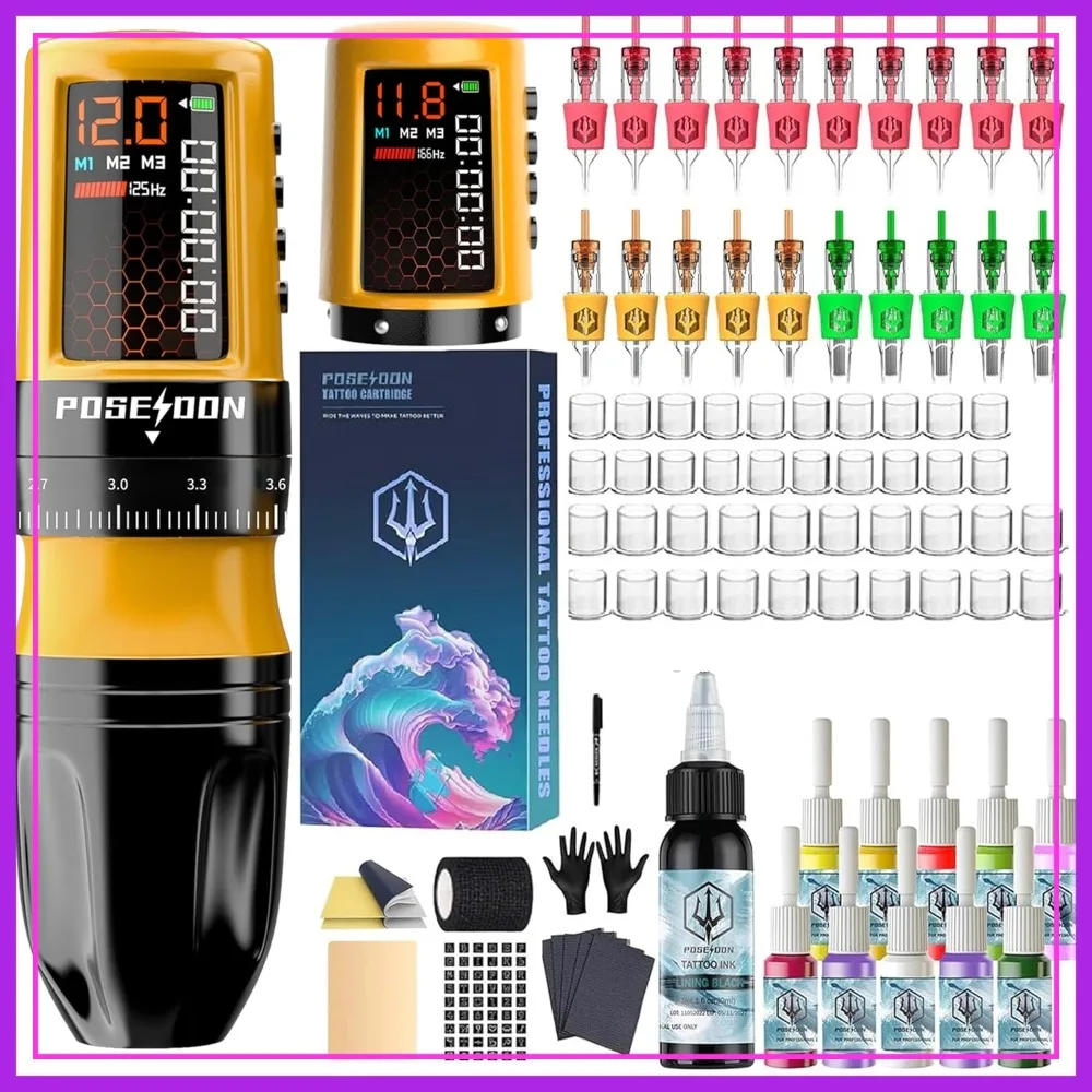 

Wireless Tattoo Pen Kit with 20 Cartridge Needles, 11 Inks, 2 Batteries, 7 Stroke Settings, Complete Set for Beginners & Artists