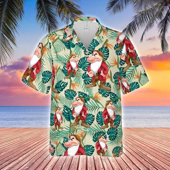 

Grumpy Dwarf Snow White Disney Cartoon Graphics Floral Pattern All Over Print 3D Hawaiian Shirt