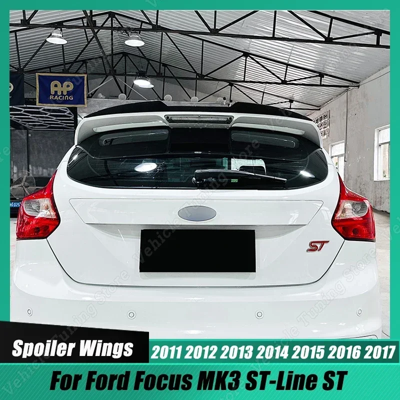 

Car Rear Trunk Roof Lip Spoiler Wings ABS Body Kits Tuning For Ford Focus MK3 ST-Line ST 2011-2017 Gloss Black Style Accessories