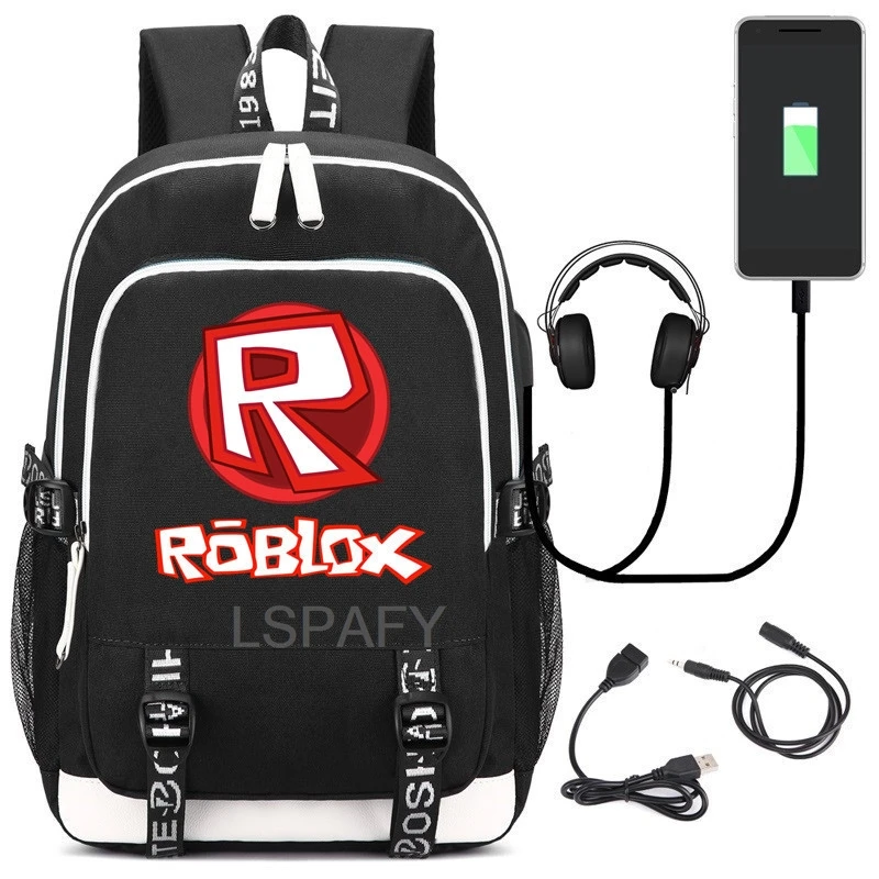 Roblox Fashion Backpack Hot Men\'s and Women\'s USB Backpack Travel Bag Computer Bag High School Student Zipper Backpack