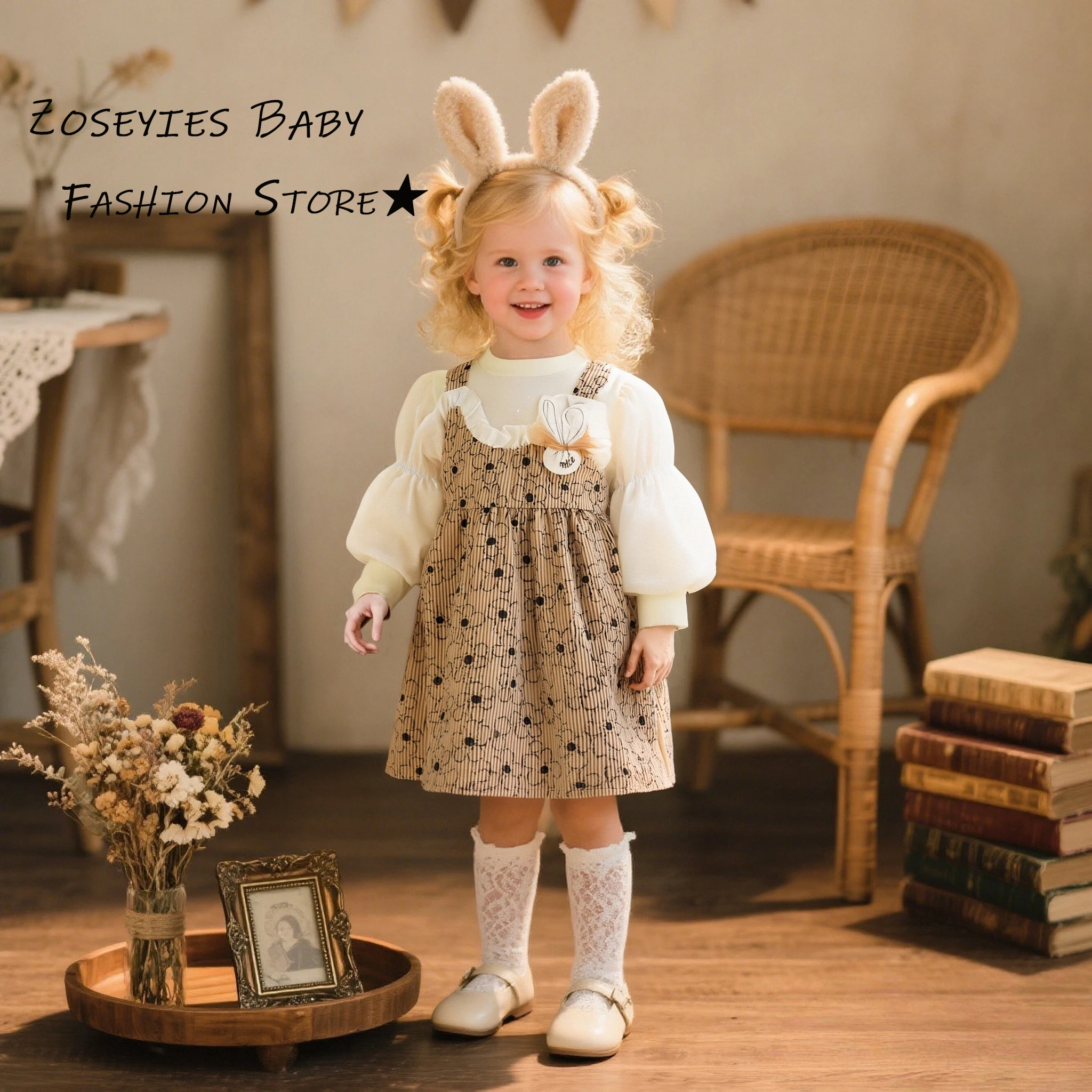 Meisjesjurk Lente en herfst Volledige print Bloem Patchwork Babymeisjesjurk met lange mouwen Leuke cartoonprinses Babyjurk Babymeisje