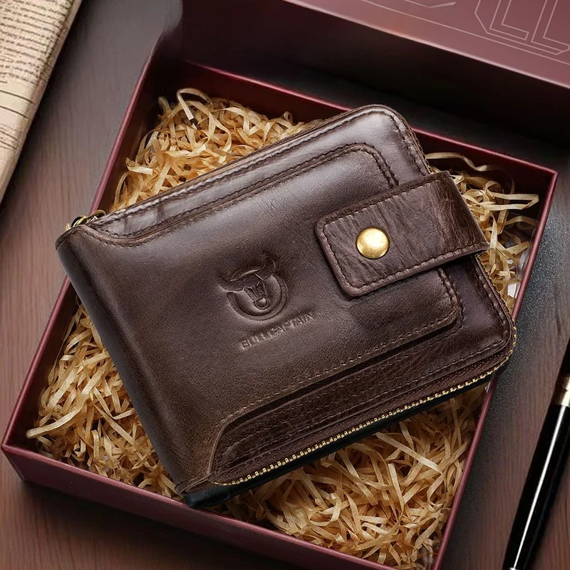 Top layer cowhide zipper wallet horizontal multi-card anti-theft brush wallet