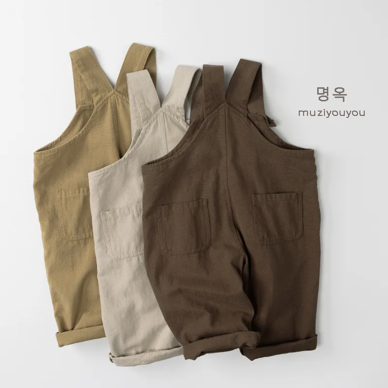 2026 Spring New Children Casual Overalls Baby Letter Print Jumpsuit Boys Girls Loose Strap Pants Fashion Kids Clothes