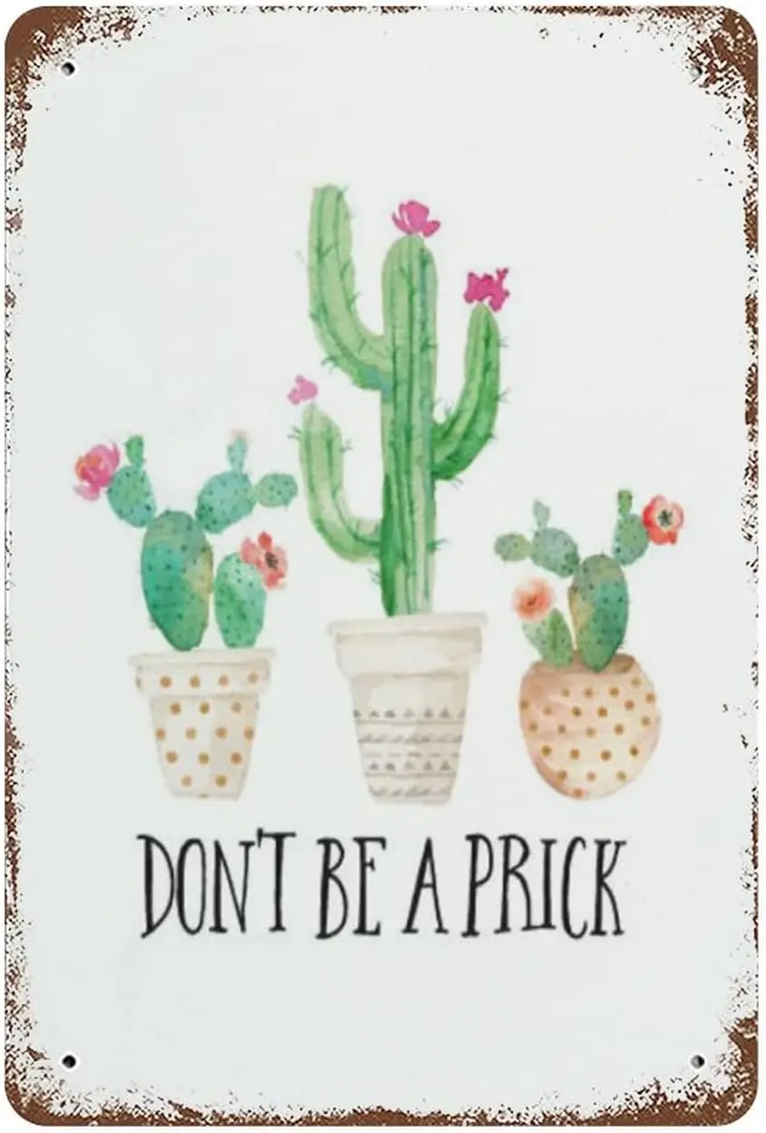 Vintage Metal Tin Sign Dont Be A Prick Cactus Quote Motivational Inspirational Succulents Valentines Day Sign Funny Kitchen Bar