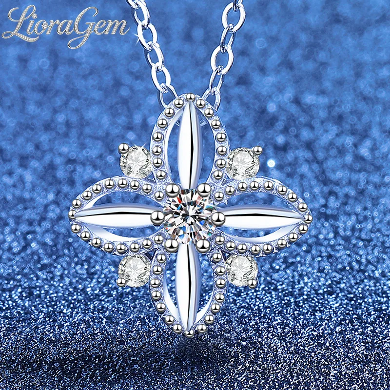 LioraGem Platinum PT950 Mossanite Pendant Necklace, Full-Diamond Lucky Knot Necklace with Elegant and Fashionable Style