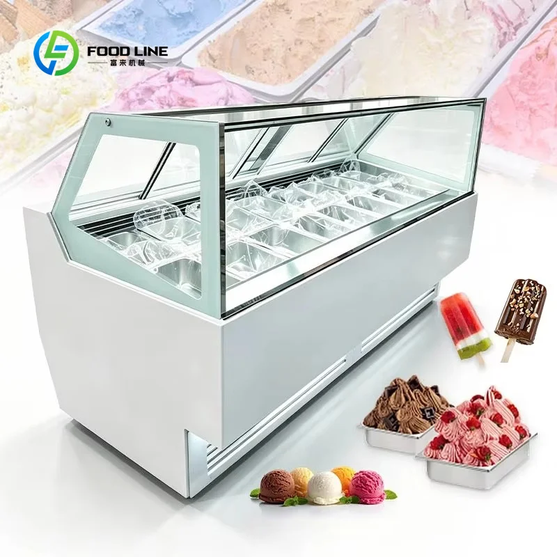 Customized 18-Tray Hard Ice Cream Hotel Automatic Italian Gelato Showcase Freezer Display Refrigerator