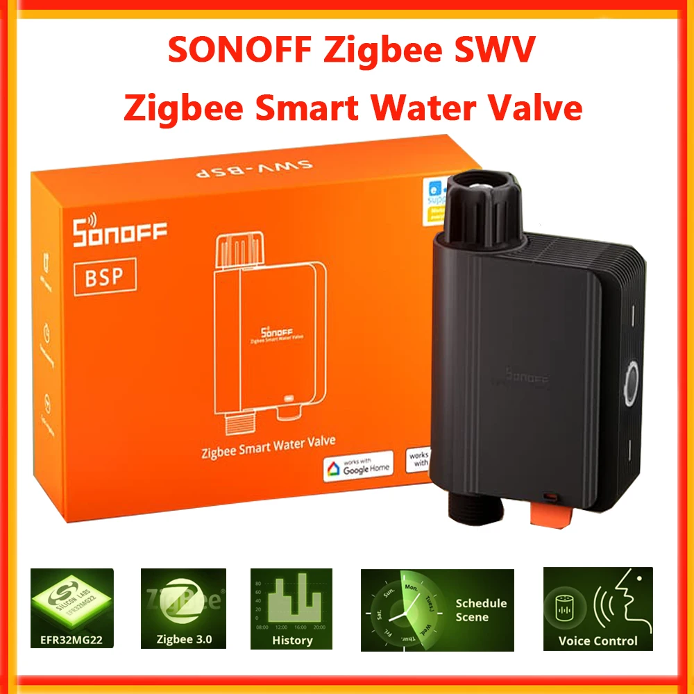 SONOFF-Válvula de agua inteligente SWV Zigbee 3,0, controlador de aspersores IP55, temporizador de riego automático para el hogar a través de