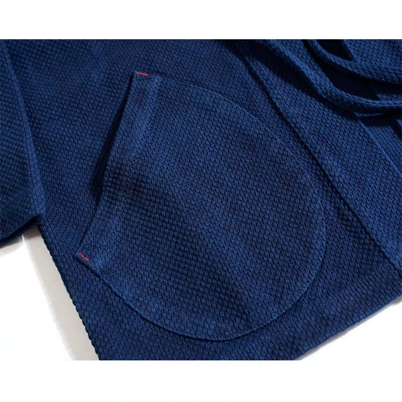 سترة كلاسيكية ثقيلة الوزن من النيلي للرجال من القطن Kendo بدلة قماش الخريف للرجال بجيوب فضفاضة مصبوغة باللون الأزرق سترة غير رسمية معطف سترة صوفية #5