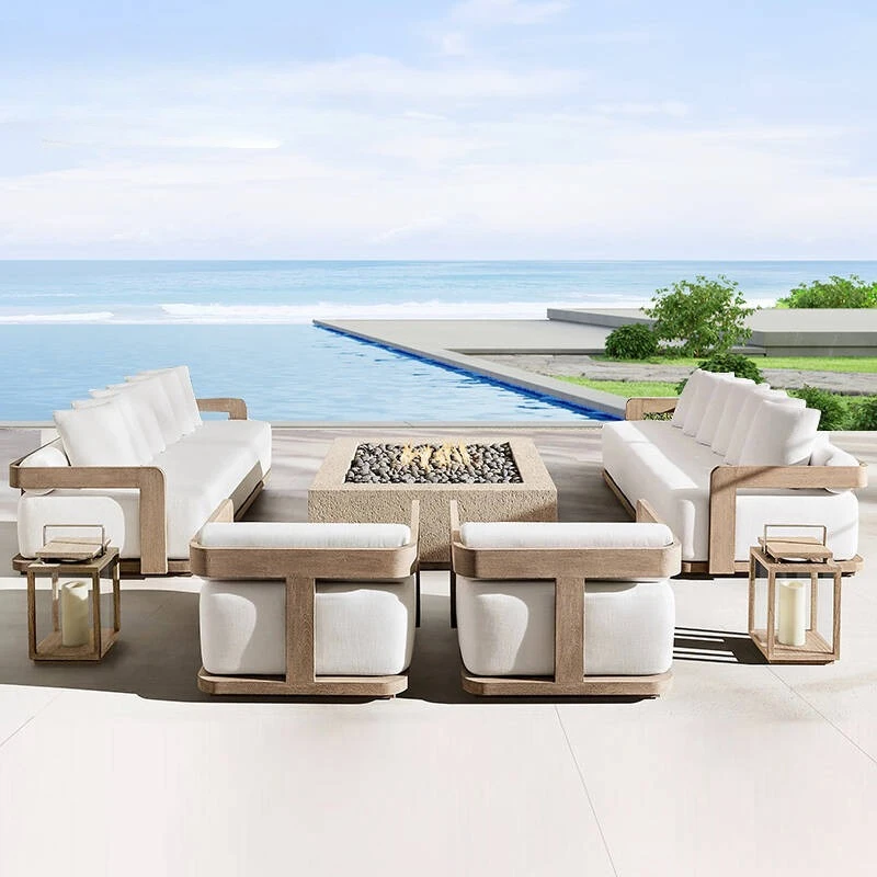 

Customized high-end outdoor teak sofa courtyard villa outdoor lazy sofa coffee table hotel open-air leisure garden