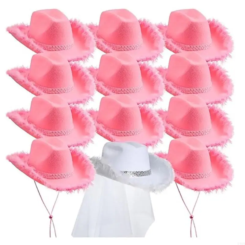 P88B Bride Cowgirl Hat Bridesmaids Panama Hat Bachelorettes Party Photoshoots Headwear