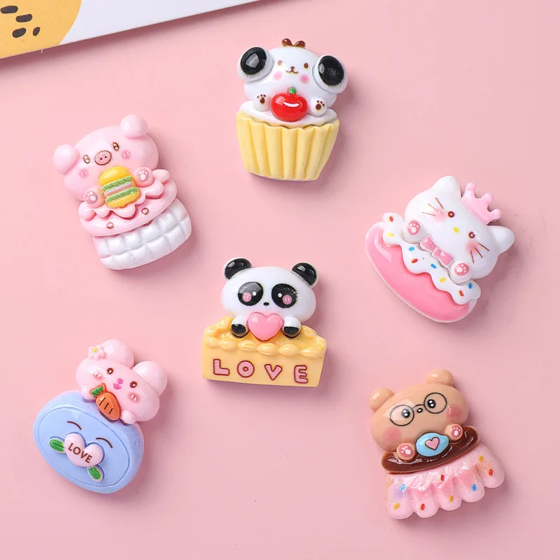 5pcs Cartoon cake animal diy resin flatback for craft diy supplies cabochons charms for scrampbooking embellishments