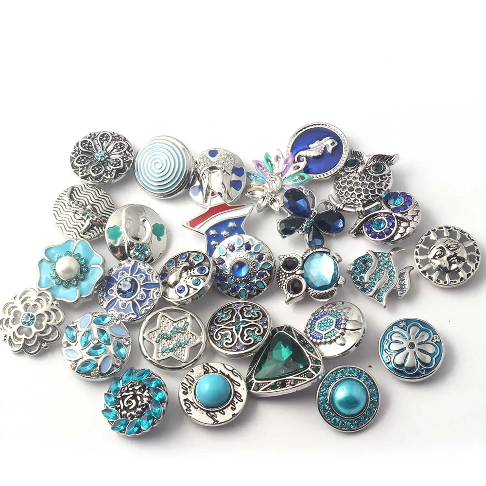 50pcs/lot Clearance Price Mixed Color 18mm Metal Glass Crystal Snap Button Jewelry DIY Charm Bracelet Necklace Wholesale