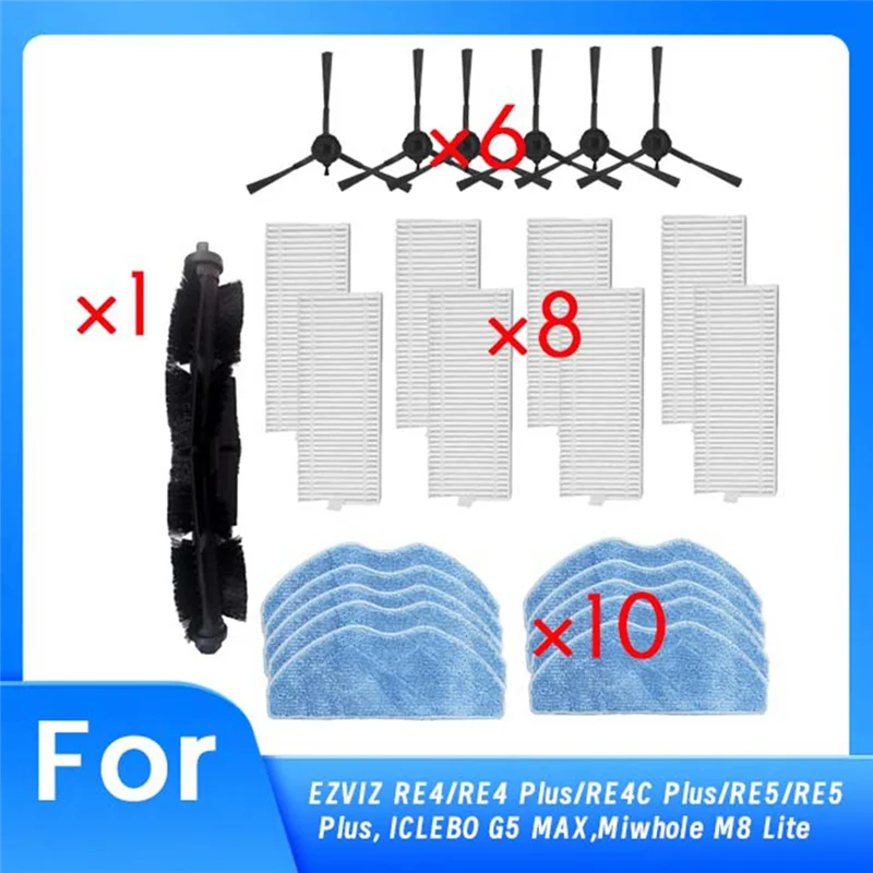 

MAKE-Для EZVIZ RE4/RE4 Plus/RE4C Plus/RE5/RE5 Plus/ICLEBO G5 MAX/Miwhole M8 Lite Вакуумная основная боковая щетка Фильтр для швабры Сверхпрочный