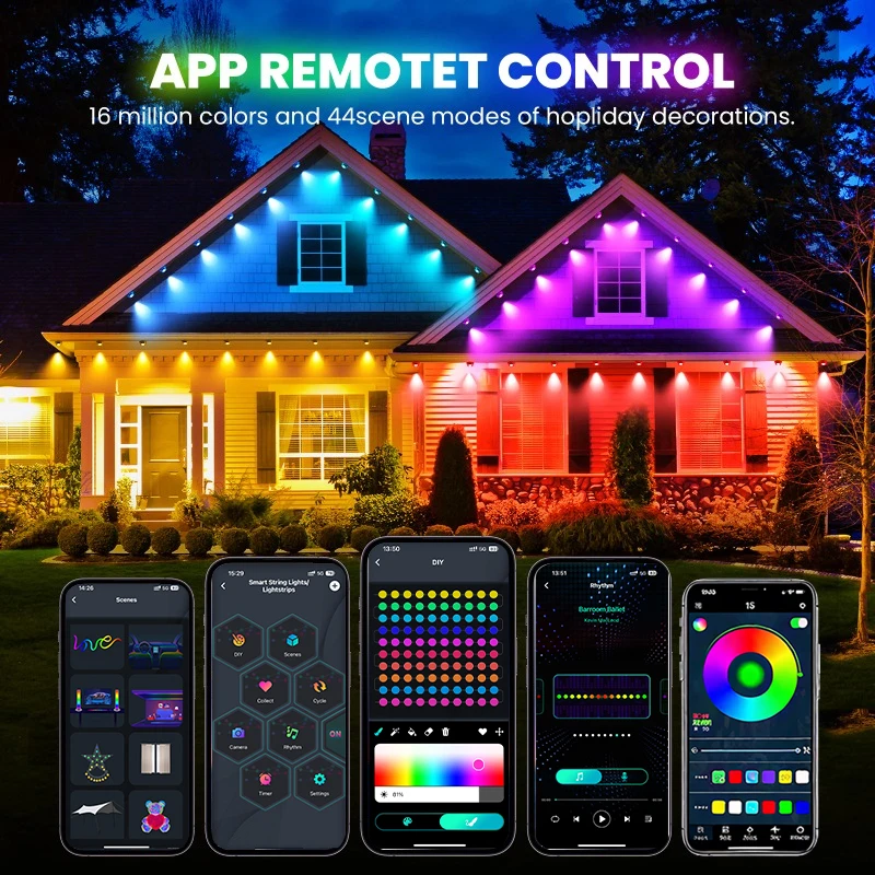 IP67 دائم في الهواء الطلق LED سلسلة أضواء التطبيق والعن بعد المنزل السنة الجديدة عيد الميلاد عيد الميلاد لتقوم بها بنفسك الإضاءة 60 متر الذكية RGB إيف أضواء