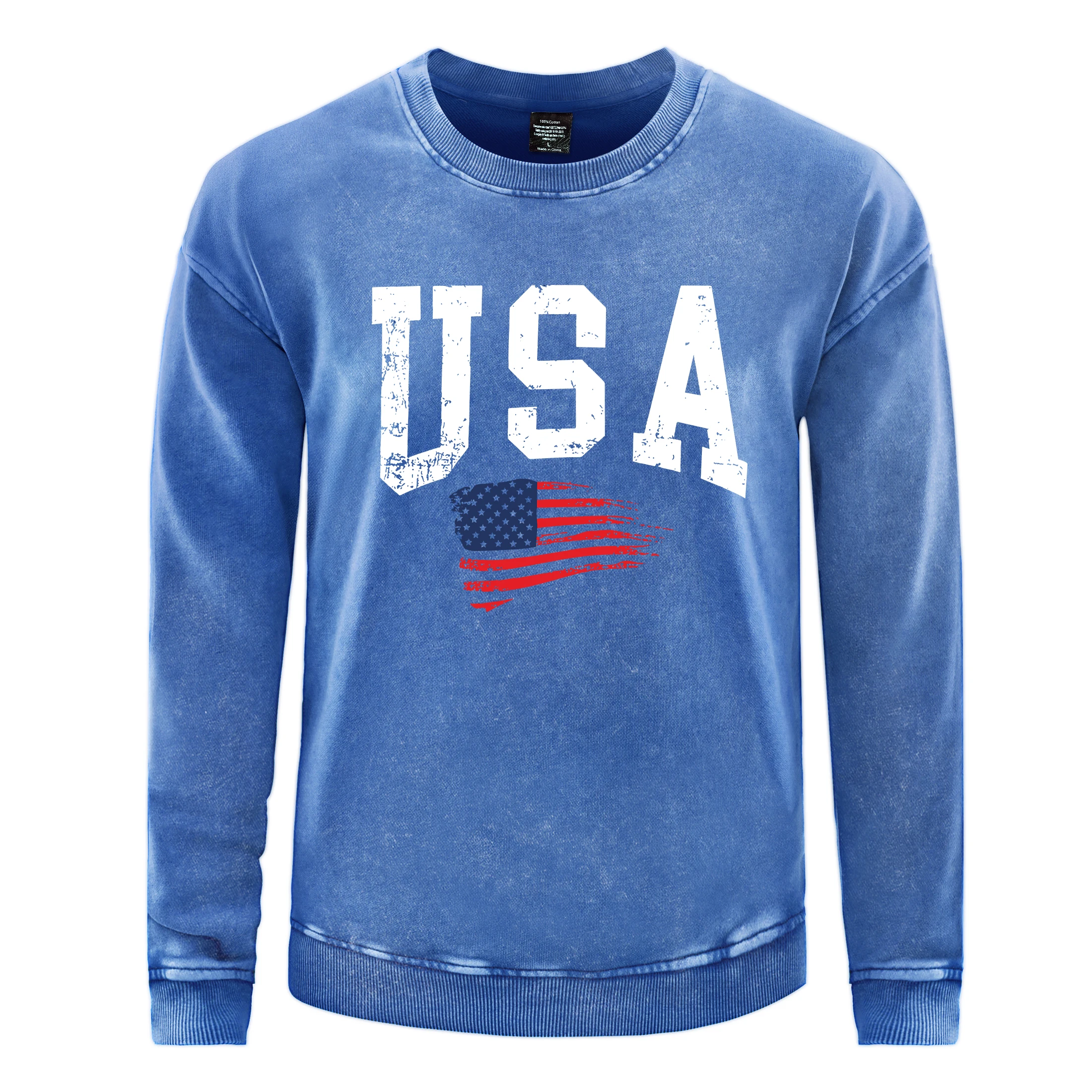 Usa Flagge Brief Drucken Gewaschen Sweatshirts Männer Warme Distressed Tops Casual Baumwolle Sweatshirt Herbst Grundlegende Retro Straße Sportswears