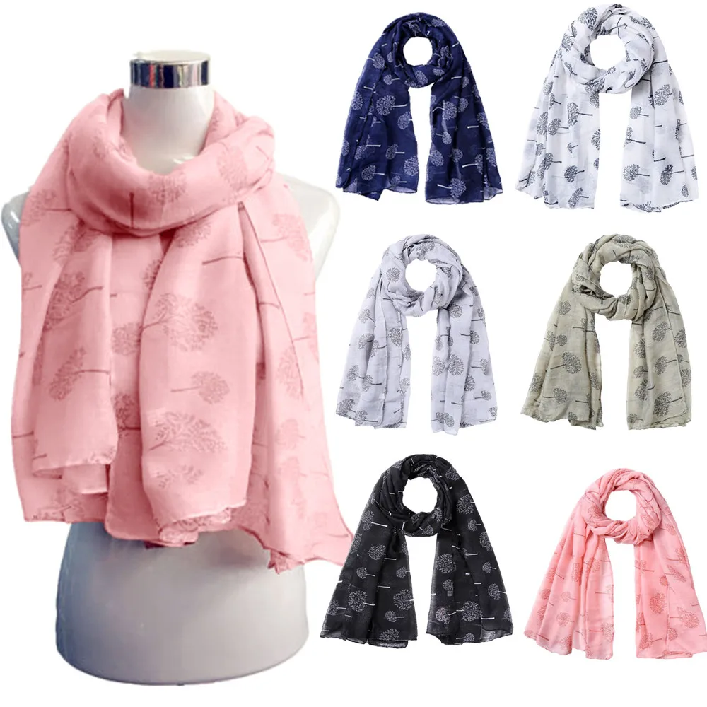 Ladies New Fashion Silk Scarf Snowflake Tree Print Design Shawl Elegant Headband Convenient Headband Chiffon Muslin Scarf