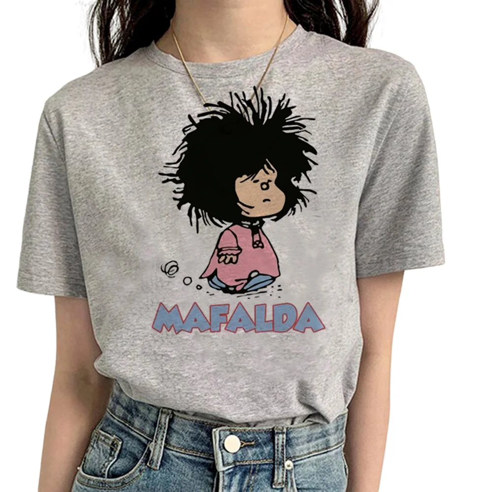 Mafalda top women streetwear manga Tee girl designer comic Japanese clothes