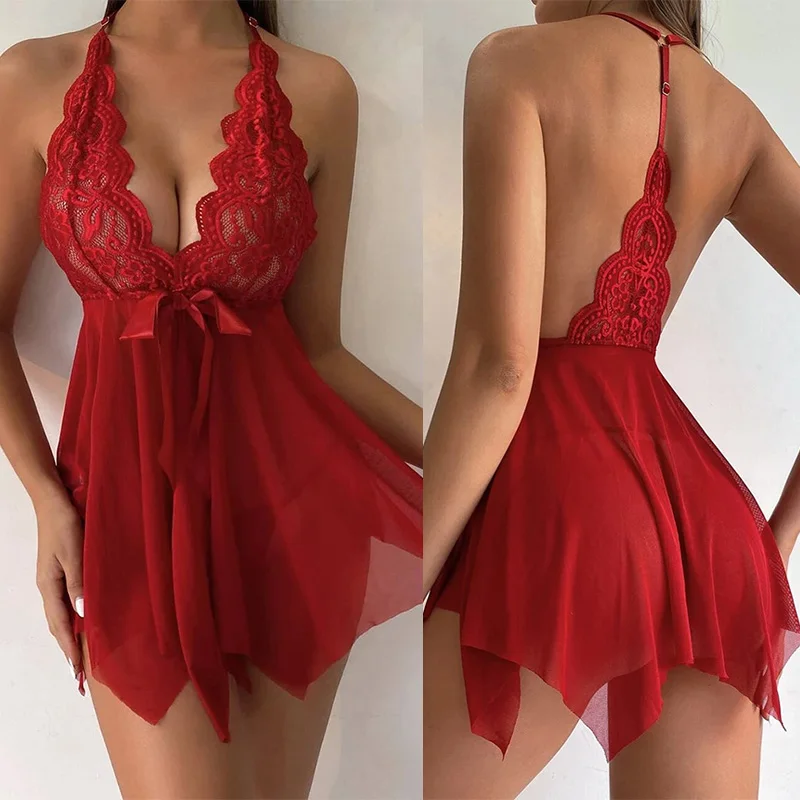 Sexy Lingerie For Woman Transparent Porno Sexual Clothing Babydoll Lace Teddy Dress Erotic Underwear Crotchless Sleepwear view 6