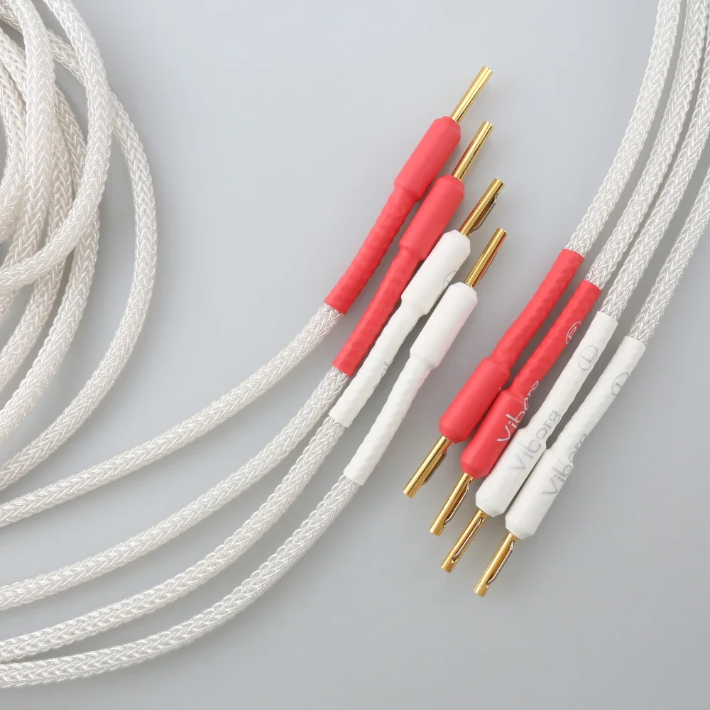 Par 100% 16 núcleos Cable de altavoz suave de plata pura con Viborg VB401G Cable de altavoz HIFI con conector Banana chapado en oro y cobre puro