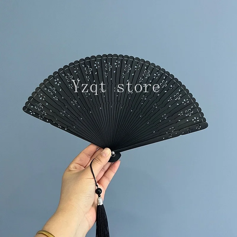 Full Bamboo Folding Fan Antique Women's Fan Japanese Japanese Japanese Style Cherry Blossom Hollow Folding Fan Portable