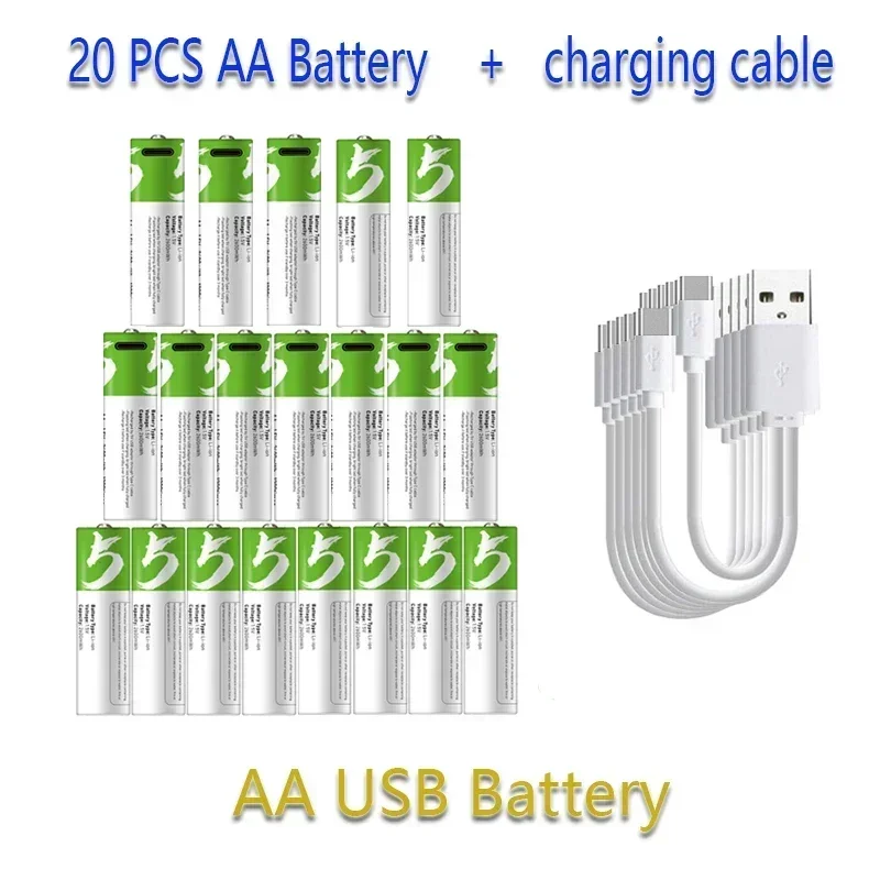 2024 Nowy akumulator litowo-jonowy AA USB 1,5 V AA 2600 mw/bateria litowo-jonowa Zabawka Zegarek Odtwarzacz MP3 Termometr Klawiatura