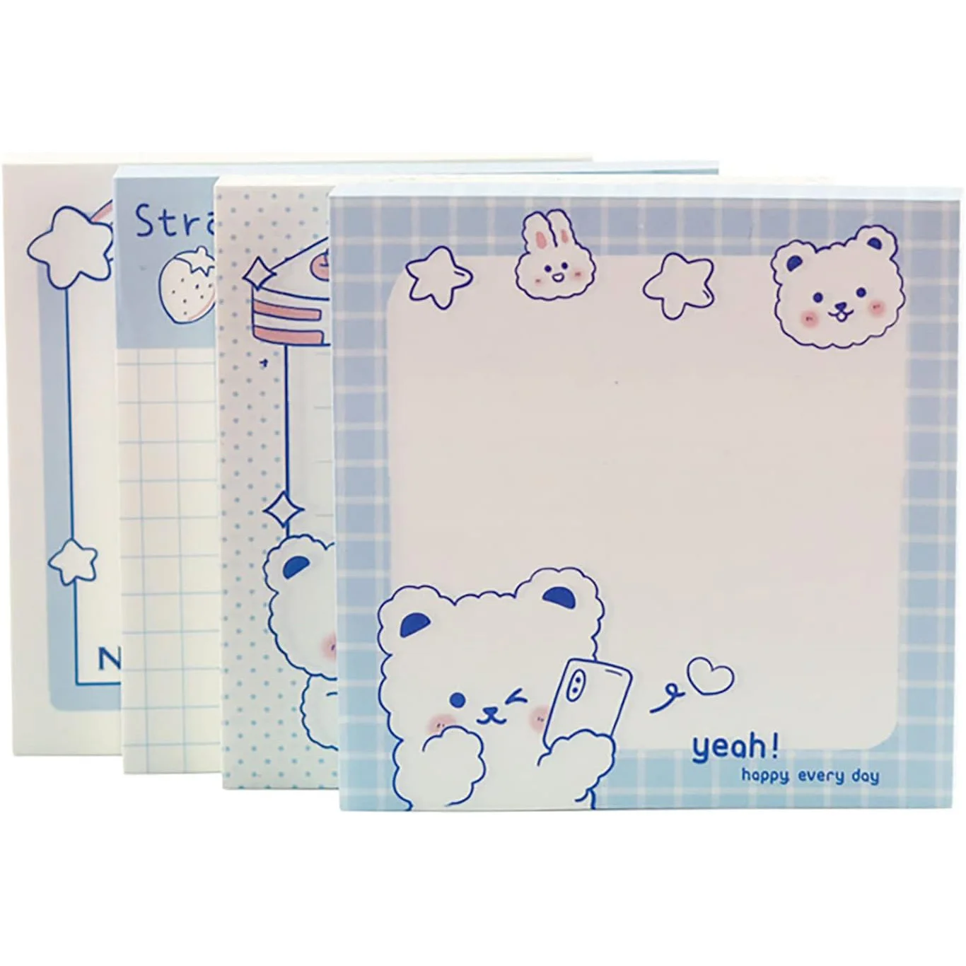 Cute Bear Sticky Notes Kawaii Sticky Notes Memo Pads 3.1x3.1 Inches Fresh Bear Series Self-Stick Note Pads for Girls Boys