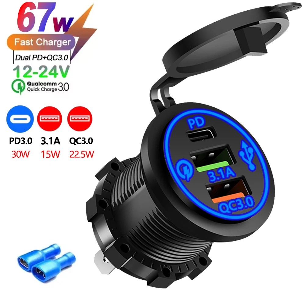2/3/4 Poort PD QC 3.0 USB Autolader met Voltmeter Socket Stopcontact Adapter Waterdicht voor 12 V/24 V Auto ATV Boot Hot Koop