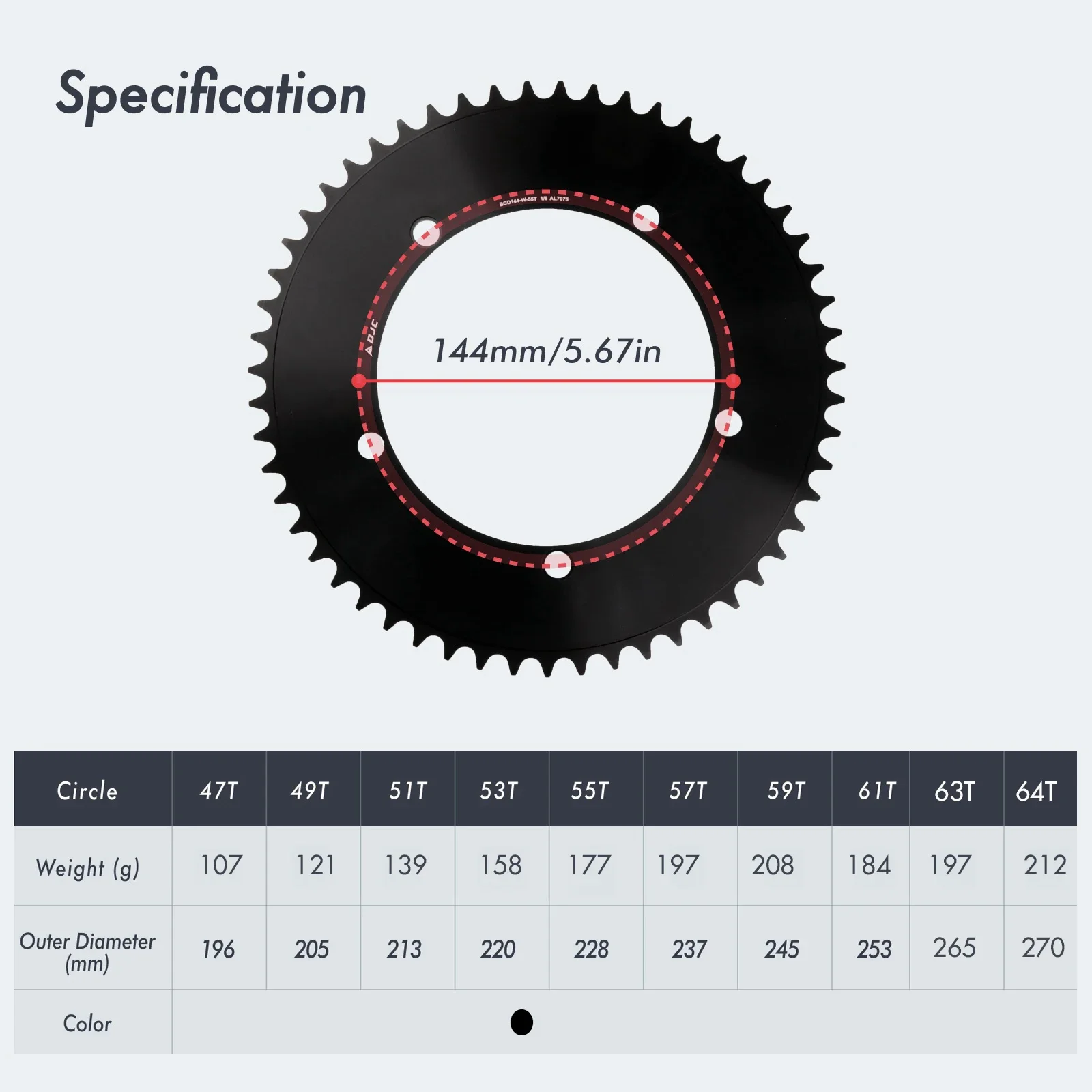 DJC 144BCD Round Chainring Fixed Gear Track Bike Fixie Single Chain 1/2*1/8 47T 49 51 53t 55 57 59 60 61 63 64T 144 Bcd Tooth