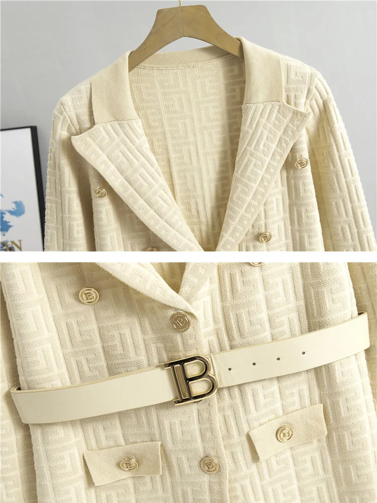 Spring Fall Chic V-neck Knit Cardigan Tops Korean Design Single Breasted Knitwear Coats Belt Women Elegant Long Sleeve Abrigos