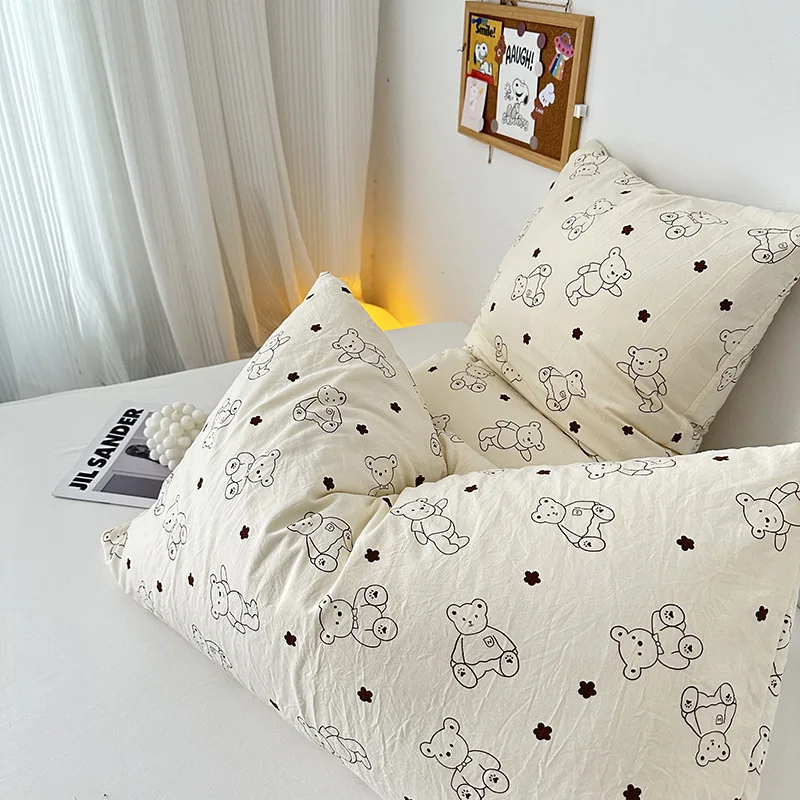 Korean Bear Pillow Case Cover Tulip Flower Bowknot Women Y2k Blackpink Sleeping Pillows Cover Bedroom Decoration Cute Gifts