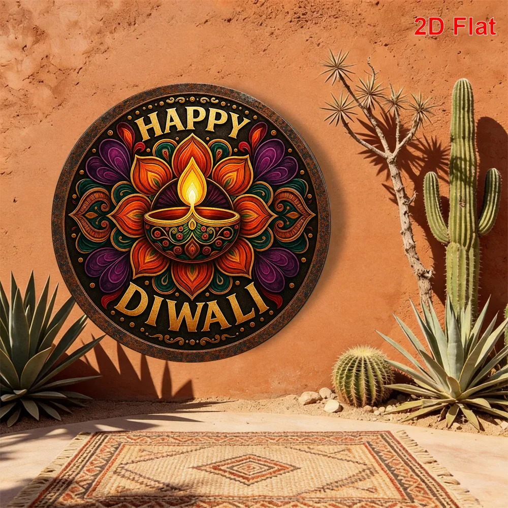 CIFbuy Festive Happy Diwali Aluminum Wall Art Waterproof Wear Resistant Metal Sign Home Decor for Dining Room Door Garage