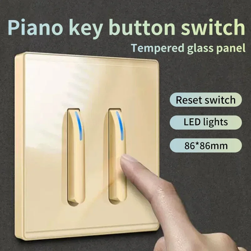 Golden WallSwitch Socket Piano EU Russia UK Standard Socket 16A Switch Socket Combination Family Hotel Office 1-4Gang 1Way2Way