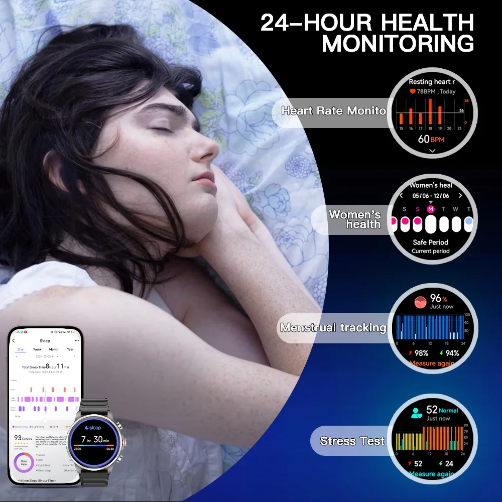 Kieslect Kr 3 Smartwatch 1.5 "FHD AMOLED عرض 5ATM مقاوم للماء GPS جهاز تعقب للياقة البدنية شاشة لمس رقمية ساعة اليد