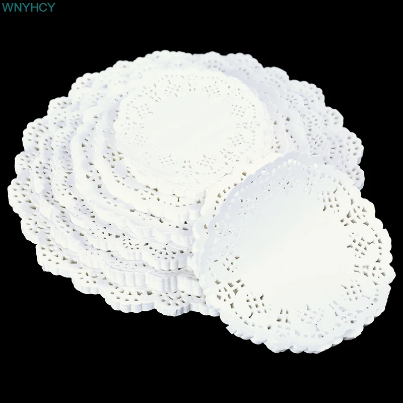 100Pcs White Round Lace Paper Doilies Vintage Coasters Placemat Craft Cake Biscuit Decoration Wedding Birthday Party Supplies