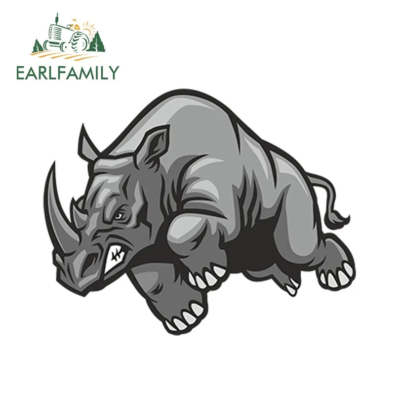 EARLFAMILY Angry Rhino Car Sticker Savage Rush Decal Rhino Furry Car Styling Vinyl Window Helmet Laptop Sticker Car Warp Graphic