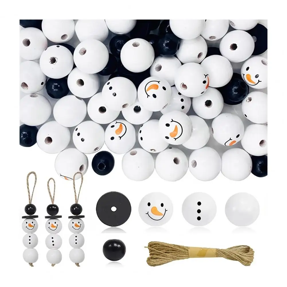 50/100Pcs Christmas Snowman Wooden Beads DIY Craft Handmade Jewelry Making Garland Christmas Party Decor Supplies