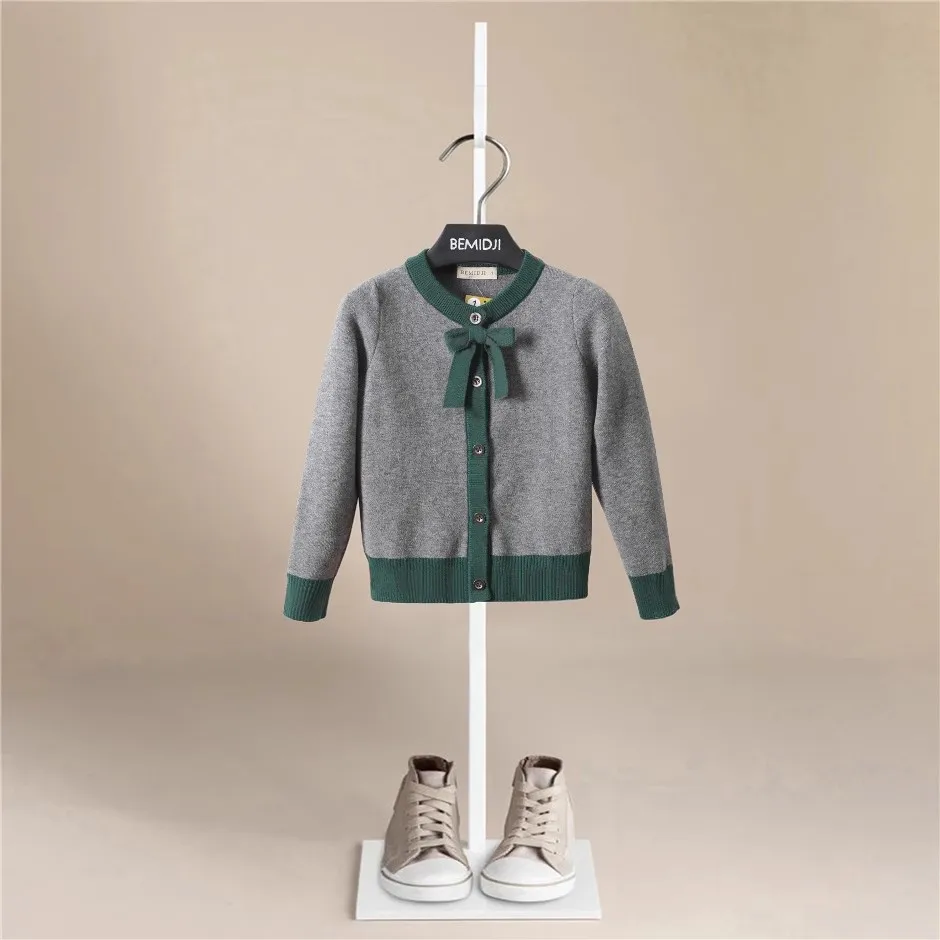 Autumn Children Long Sleeve Sweater Coat Baby Boys Girls Solid Casual Knitwear Kids Versatile Knitted Cardigan Bow Jacket