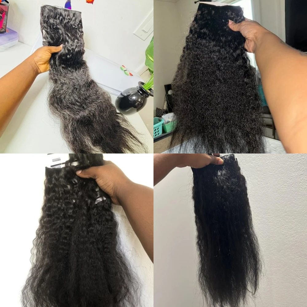 Extensiones de cabello liso rizado negro Natural, cabello humano Real, 8 Uds., 100g, Clip rizado en cabello Remy de cabeza completa