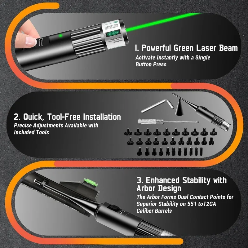 Green Laser Bore Sighter No Adjustment Kit with 32 Adapters for Rifle Scope Zeroing Calibration